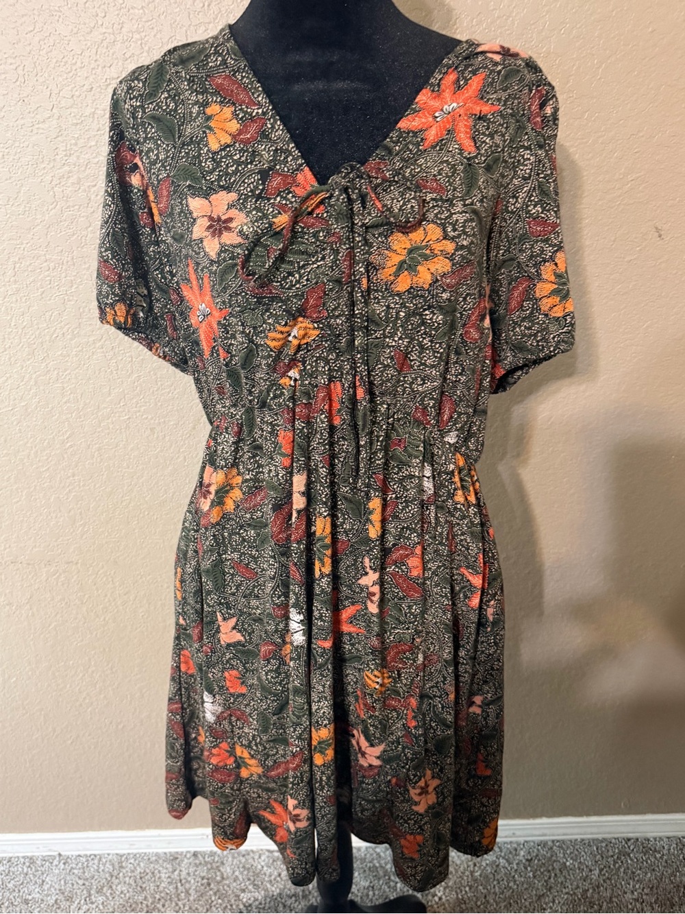 Fat Face Green Floral Tie-Front Short Dress